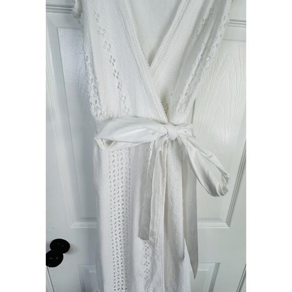 J. Crew White Allover Eyelet Midi Wrap Dress White Cotton Ruffle Dress Size 6 - Picture 6 of 9